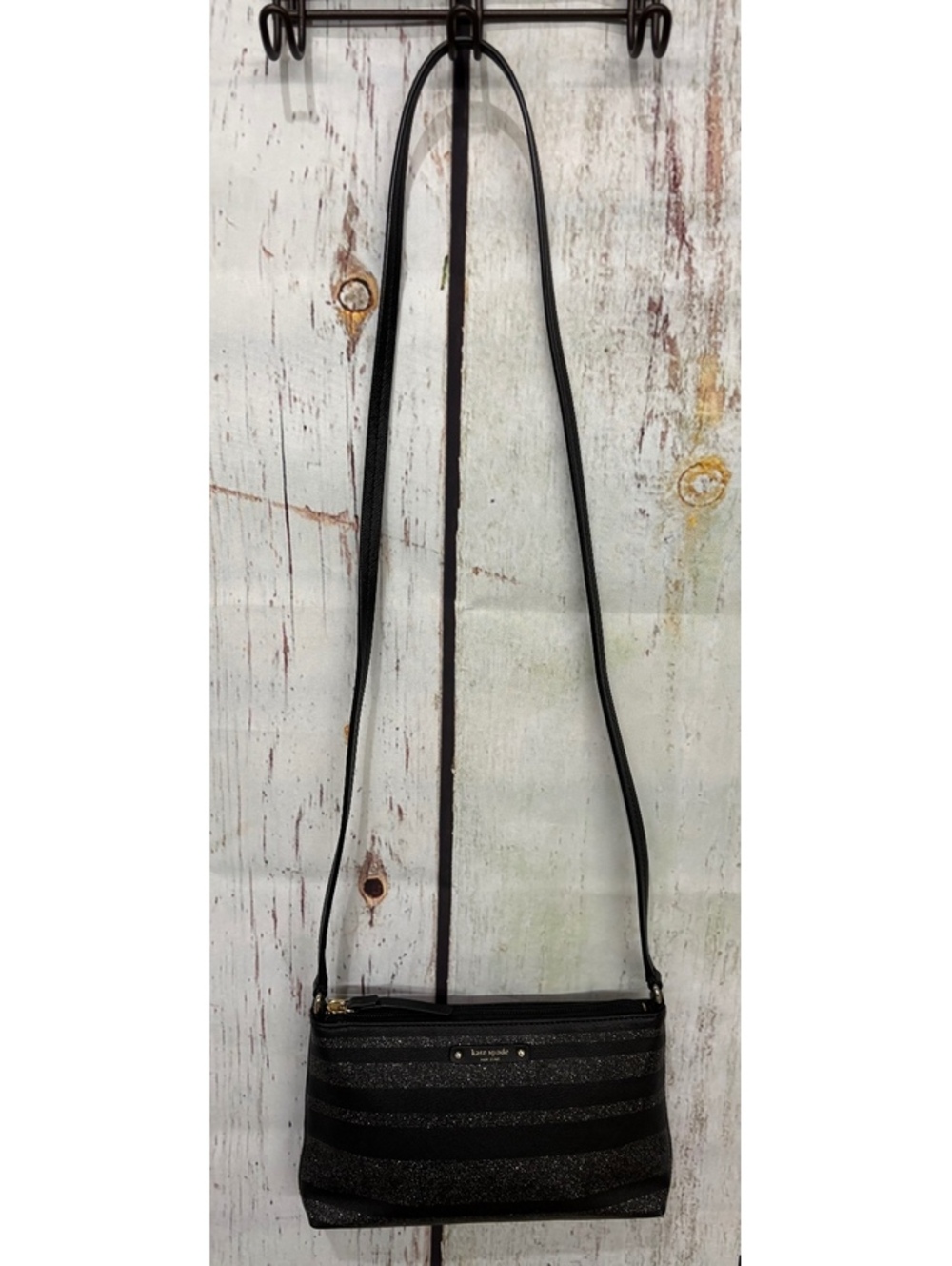 Kate Spade New York Haven Lane Ramey Black And Silver Striped Crossbody Bag